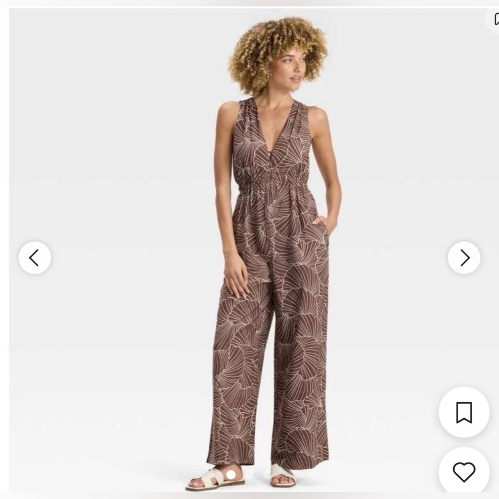 A New Day Brown & Cream Botanical Print Wide-Leg Jumpsuit